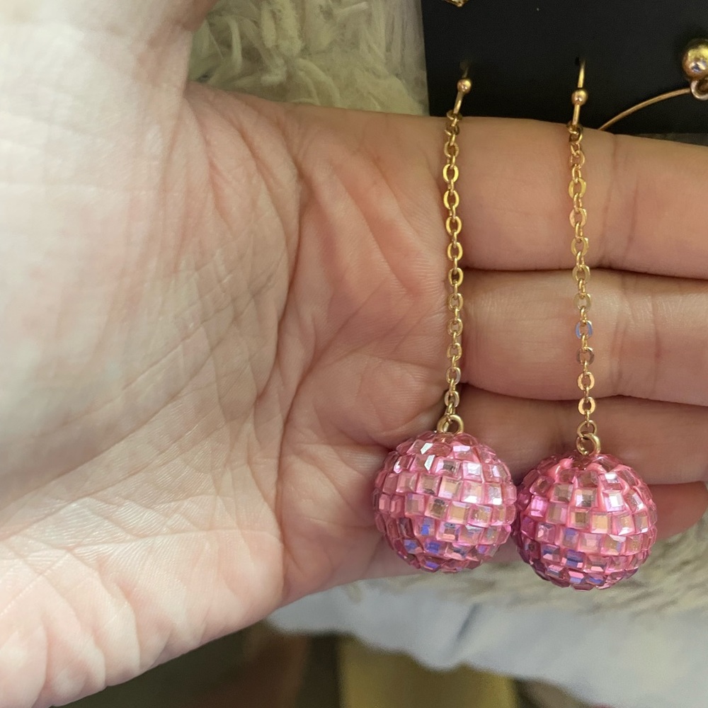 Pink disco ball earrings